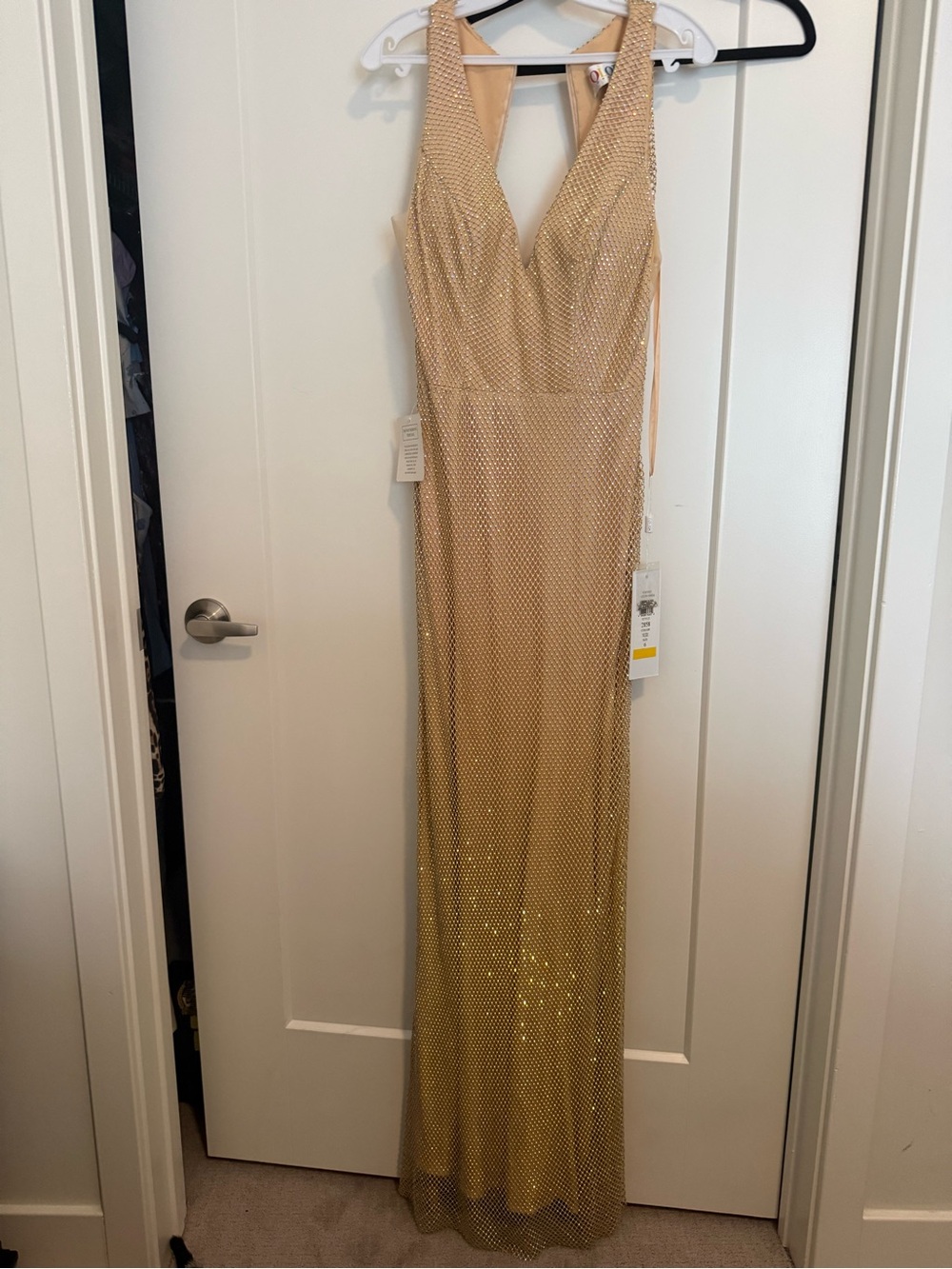 Colors Dress Rhinestone Mesh Evening Dress Gold Sparkle